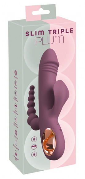 Сливовый вибратор с клиторальным отростком и анальным хвостом Slim Triple Plum - 21,4 см. Сливовый вибратор с клиторальным отростком и анальным хвостом Slim Triple Plum - 21,4 см.