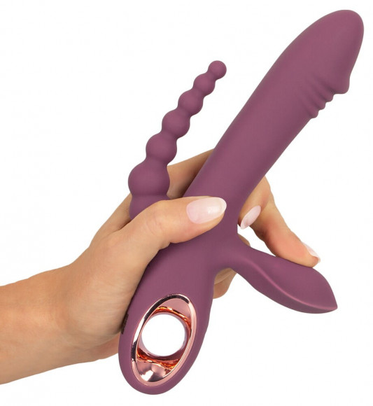 Сливовый вибратор с клиторальным отростком и анальным хвостом Slim Triple Plum - 21,4 см. Сливовый вибратор с клиторальным отростком и анальным хвостом Slim Triple Plum - 21,4 см.