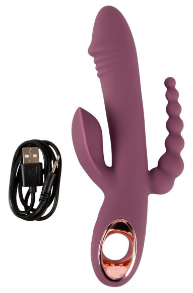 Сливовый вибратор с клиторальным отростком и анальным хвостом Slim Triple Plum - 21,4 см. Сливовый вибратор с клиторальным отростком и анальным хвостом Slim Triple Plum - 21,4 см.
