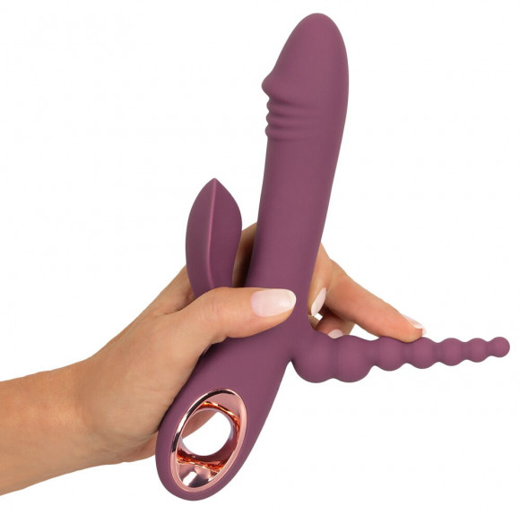 Сливовый вибратор с клиторальным отростком и анальным хвостом Slim Triple Plum - 21,4 см. Сливовый вибратор с клиторальным отростком и анальным хвостом Slim Triple Plum - 21,4 см.