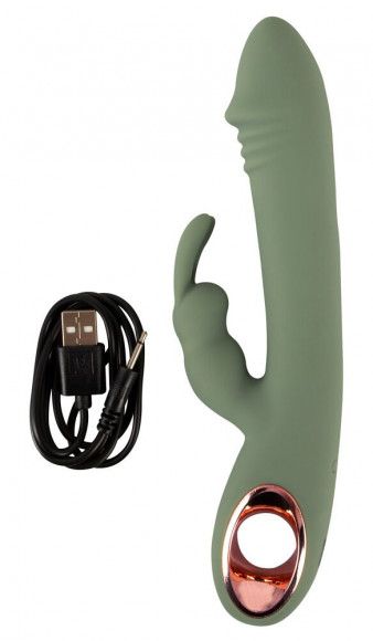 Оливковый вибратор-кролик Slim Rabbit Olive - 21,4 см.
