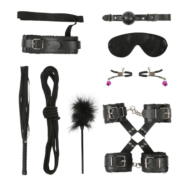 Стильный набор из 10 черных BDSM-девайсов Стильный набор из 10 черных BDSM-девайсов