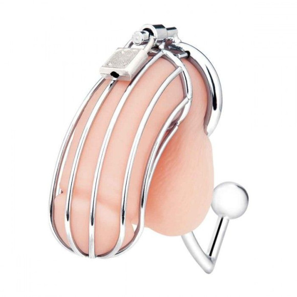 Серебристая металлическая клетка с анальным стимулятором Cock Cage Серебристая металлическая клетка с анальным стимулятором Cock Cage