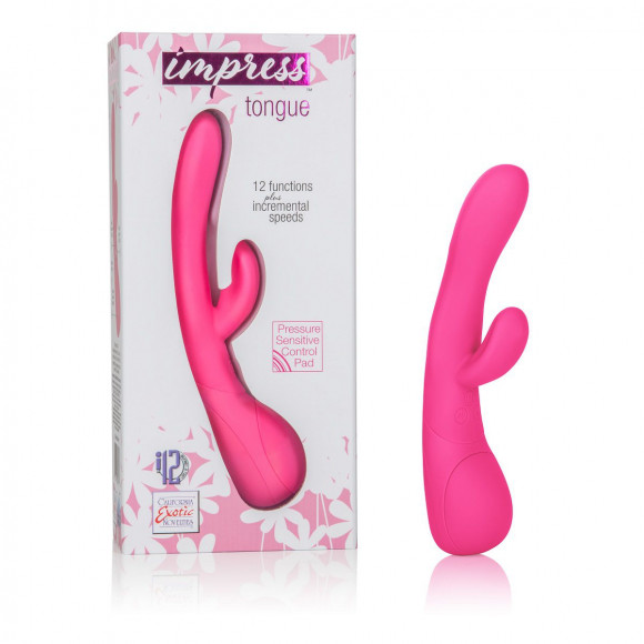 Розовый вибромассажер Impress Tongue со стимуляцией клитора - 18 см. Розовый вибромассажер Impress Tongue со стимуляцией клитора - 18 см.