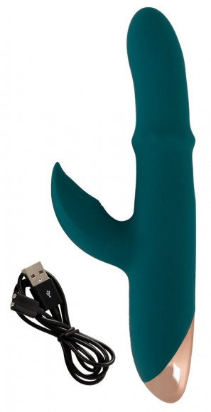 Зеленый вибратор-кролик с подвижным кольцом Thumping Rabbit Vibrator - 22,7 см.