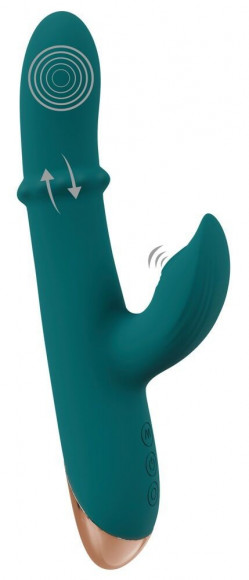 Зеленый вибратор-кролик с подвижным кольцом Thumping Rabbit Vibrator - 22,7 см.