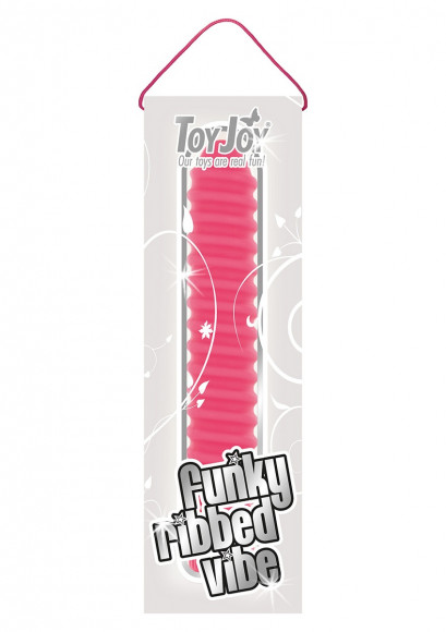 Розовый вибромассажер FUNKY RIBBED VIBE - 15 см.