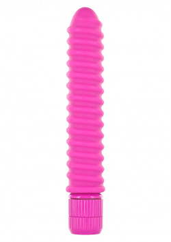 Ярко-розовый вибромассажер FUNKY RIBBED VIBE - 15 см.