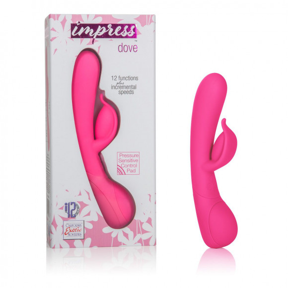 Розовый вибромассажер Impress Dove со стимуляцией клитора - 18 см. Розовый вибромассажер Impress Dove со стимуляцией клитора - 18 см.