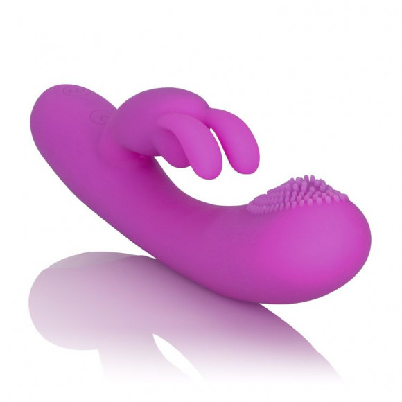 Фиолетовый вибромассажер Embrace Massaging Rabbit с щёточкой на головке