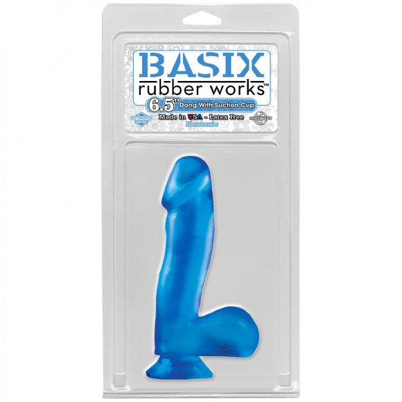 Голубой фаллоимитатор c мошонкой Basix - 17,8 см.