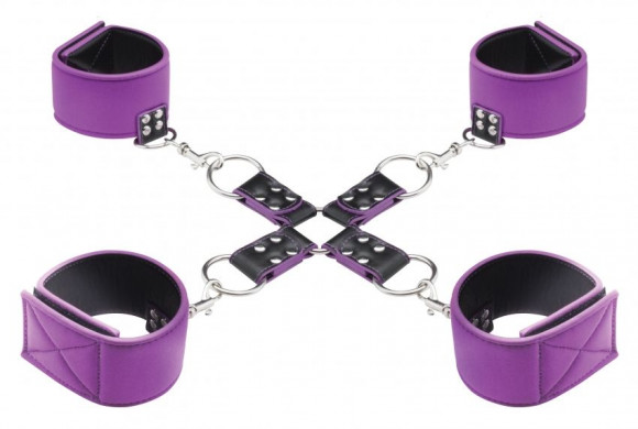 Чёрно-фиолетовый двусторонний комплект для бандажа Reversible Hogtie Чёрно-фиолетовый двусторонний комплект для бандажа Reversible Hogtie