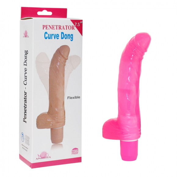 Розовый вибратор с изогнутым кончиком Penetrator Curve Dong 7.5  - 19 см.