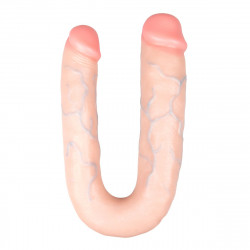 Телесный U-образный фаллоимитатор Easytoys Double Dong - 22 см.