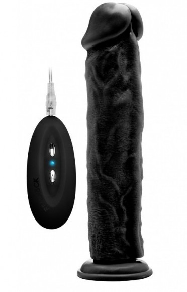 Чёрный вибратор-реалистик Vibrating Realistic Cock 11  - 27,5 см.