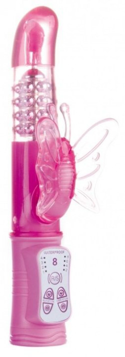 Розовый перезаряжаемый вибратор Rechargeable Butterfly с клиторальной бабочкой - 22,8 см.