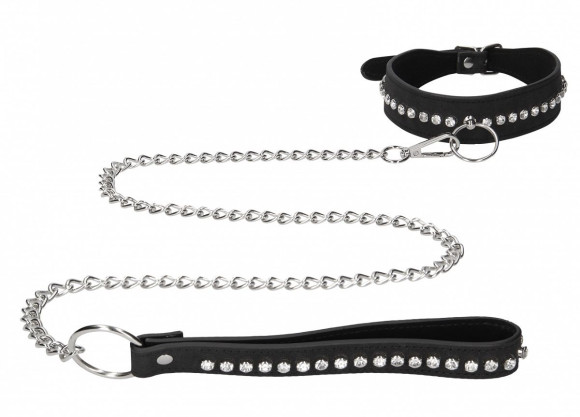 Черный ошейник с поводком Diamond Studded Collar With Leash Черный ошейник с поводком Diamond Studded Collar With Leash