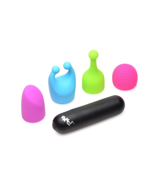 Вибропуля с 4 эластичными насадками Rechargeable Bullet With 4 Attachments Вибропуля с 4 эластичными насадками Rechargeable Bullet With 4 Attachments