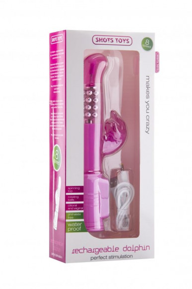 Розовый перезаряжаемый вибратор Rechargeable Dolphin с дельфинчиком - 22 см.