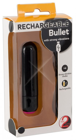 Черная перезаряжаемая вибропуля Rechargeable Vibrobullet - 9 см.