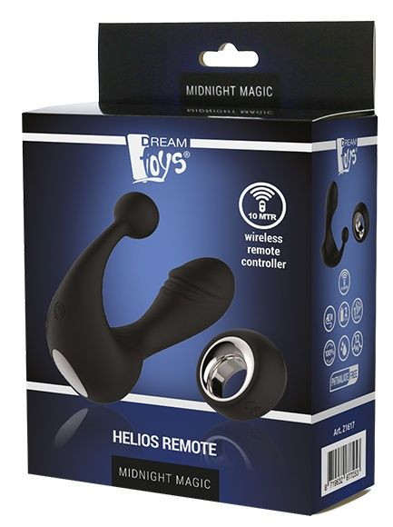 Черный вибромассажер со стимулятором клитора HELIOS REMOTE Черный вибромассажер со стимулятором клитора HELIOS REMOTE