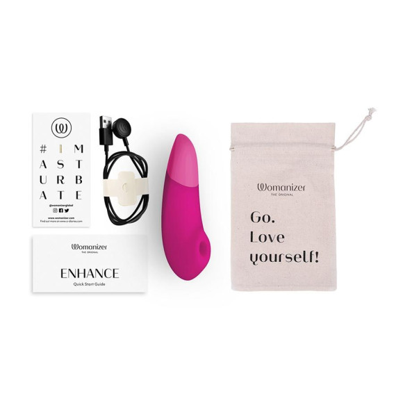 Розовый бесконтактный клиторальный стимулятор Womanizer Enhance с вибрацией Розовый бесконтактный клиторальный стимулятор Womanizer Enhance с вибрацией