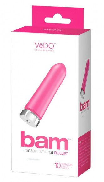 Розовая перезаряжаемая вибропуля VeDO Bam - 9,7 см.