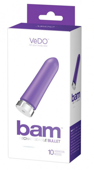 Фиолетовая перезаряжаемая вибропуля VeDO Bam - 9,7 см.
