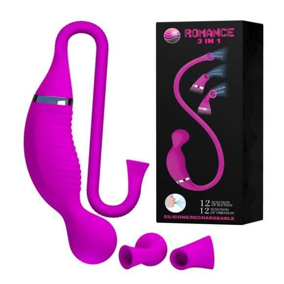 Двусторонний стимулятор Romance 3-in-1 - с вибрацией и функцией всасывания Двусторонний стимулятор Romance 3-in-1 - с вибрацией и функцией всасывания
