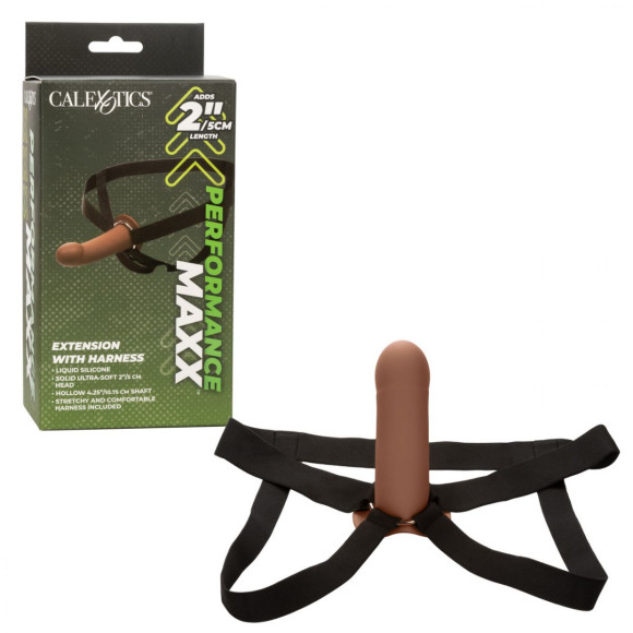 Коричневый фаллопротез из силикона Extension with Harness - 15,75 см. Коричневый фаллопротез из силикона Extension with Harness - 15,75 см.