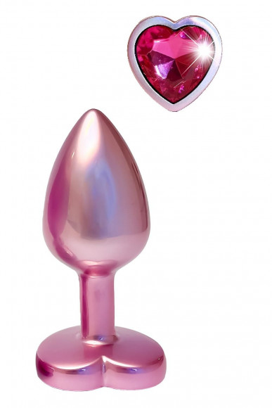Розовая анальная пробка с кристаллом-сердцем Pearl Pink Plug Small