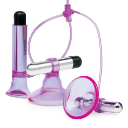 Фиолетовая вибропомпа для клитора и сосков Vibrating Nipple Suckers with Clitoral Pump and Quick Release Фиолетовая вибропомпа для клитора и сосков Vibrating Nipple Suckers with Clitoral Pump and Quick Release