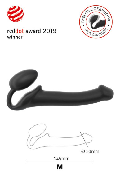 Черный безремневой страпон Silicone Bendable Strap-On - size M Черный безремневой страпон Silicone Bendable Strap-On - size M