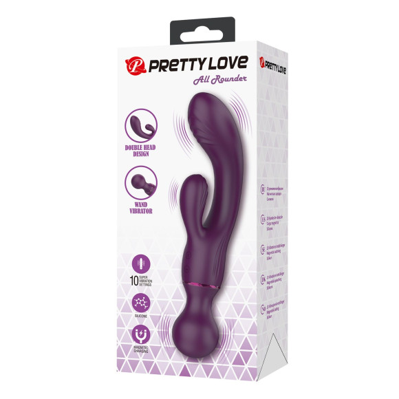 Сливовый двусторонний вибратор 2-в-1 All Rounder - кролик и wand
