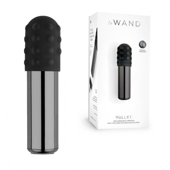 Черная вибропулька Le Wand Bullet с 2 нежными насадками Черная вибропулька Le Wand Bullet с 2 нежными насадками