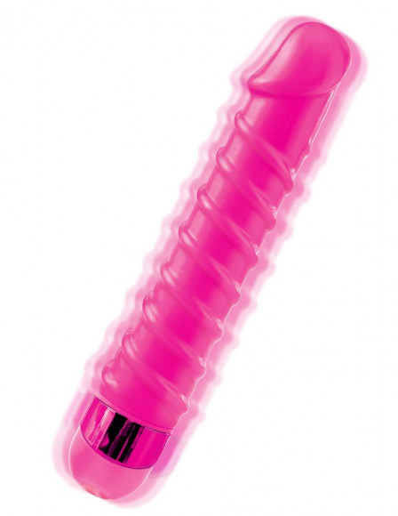 Розовый вибромассажер с винтовыми ребрышками Candy Twirl Massager - 16,5 см.