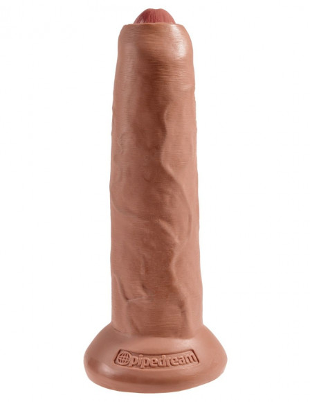Кофейный необрезанный фаллоимитатор на присоске 9  Uncut Cock - 25,4 см.