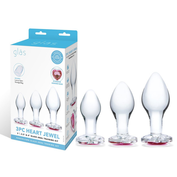 Набор из 3 стеклянных анальных пробок Heart Jewel Plug Set Набор из 3 стеклянных анальных пробок Heart Jewel Plug Set