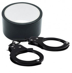 Набор для фиксации BONDX METAL CUFFS AND RIBBON: чёрные наручники из листового материала и липкая лента