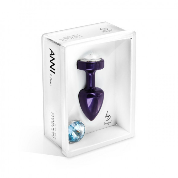 Фиолетовый анальный плаг Anni Magnet T1 Purple Cristal/blue с 2 заменяемыми кристаллами - 6 см.