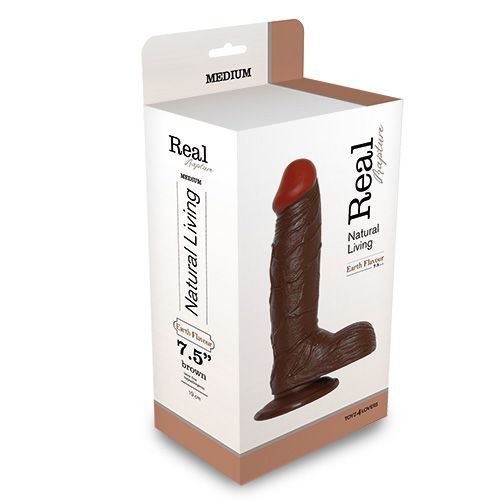 Коричневый фаллоимитатор REALISTIC DILDO REAL RAPTURE с присоской - 21,5 см.
