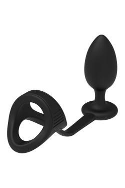 Черное эрекционное кольцо с анальной пробкой Cockstrap With Anal Plug