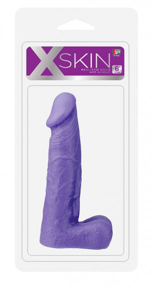 Фиолетовый фаллоимитатор XSKIN 6 PVC DONG с мошонкой - 15 см.