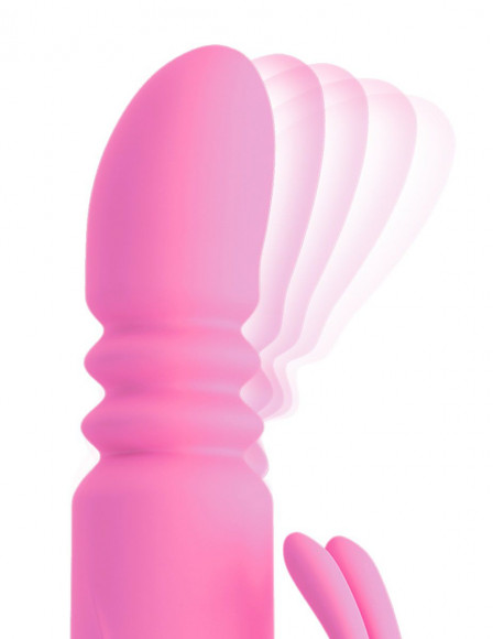 Розовый вибромассажёр с клиторальным зайчиком WOW! G-MOTION RABBIT - 26 см.