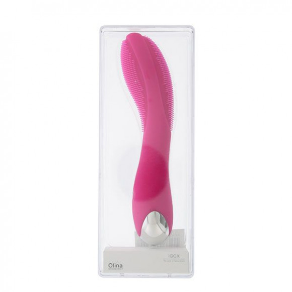 Розовый вибратор с поверхностью-щёточкой OLINA PINK - 17 см.