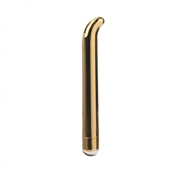 Золотистый вибратор с загнутым кончиком 5-Function Precious Metal Slims Slender G s - 14 см.