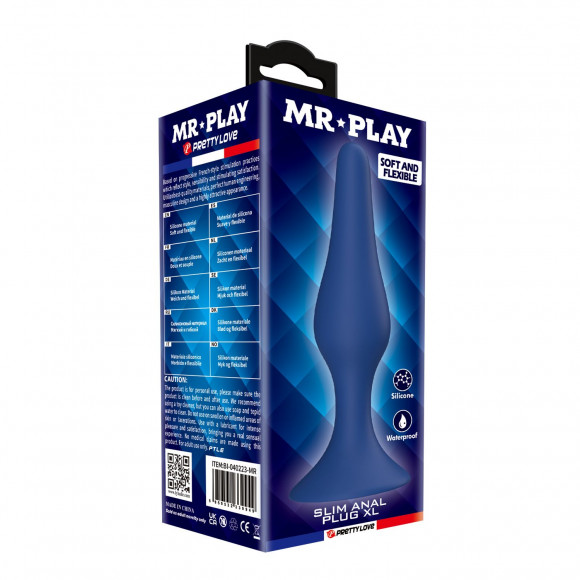 Синяя анальная пробка Slim Anal Plug XL - 15,4 см.