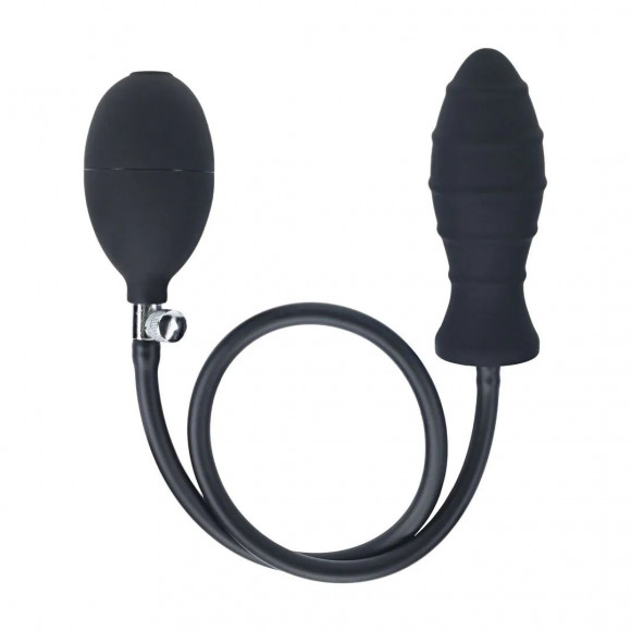 Черная анальная втулка с функцией расширения Ribbed Inflatable Silicone Anal Plug