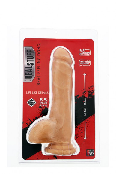 Телесный фаллоимитатор на присоске REALSTUFF REAL FEELING DONG 8.5INCH - 21,6 см.