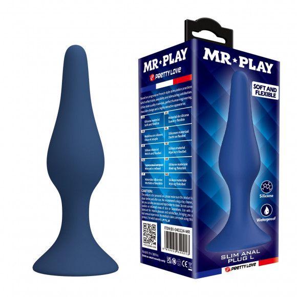 Синяя анальная пробка Slim Anal Plug L - 12,4 см. Синяя анальная пробка Slim Anal Plug L - 12,4 см.